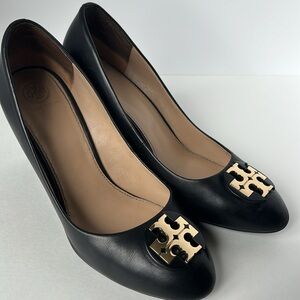 Tory Burch Black Leather Wedges, Sz 11